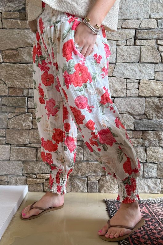 Daughter Of Ibiza Cabbage Rose Bloomer Pant Scarlet
